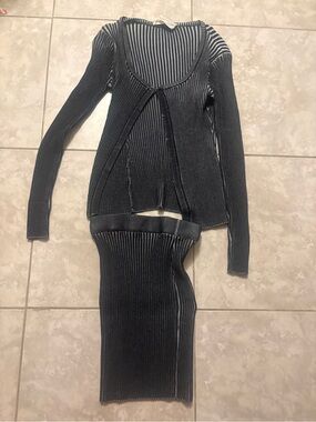 Ancosti Gray Stretch Lined Skirt Set Sweater And Skirt Size Small